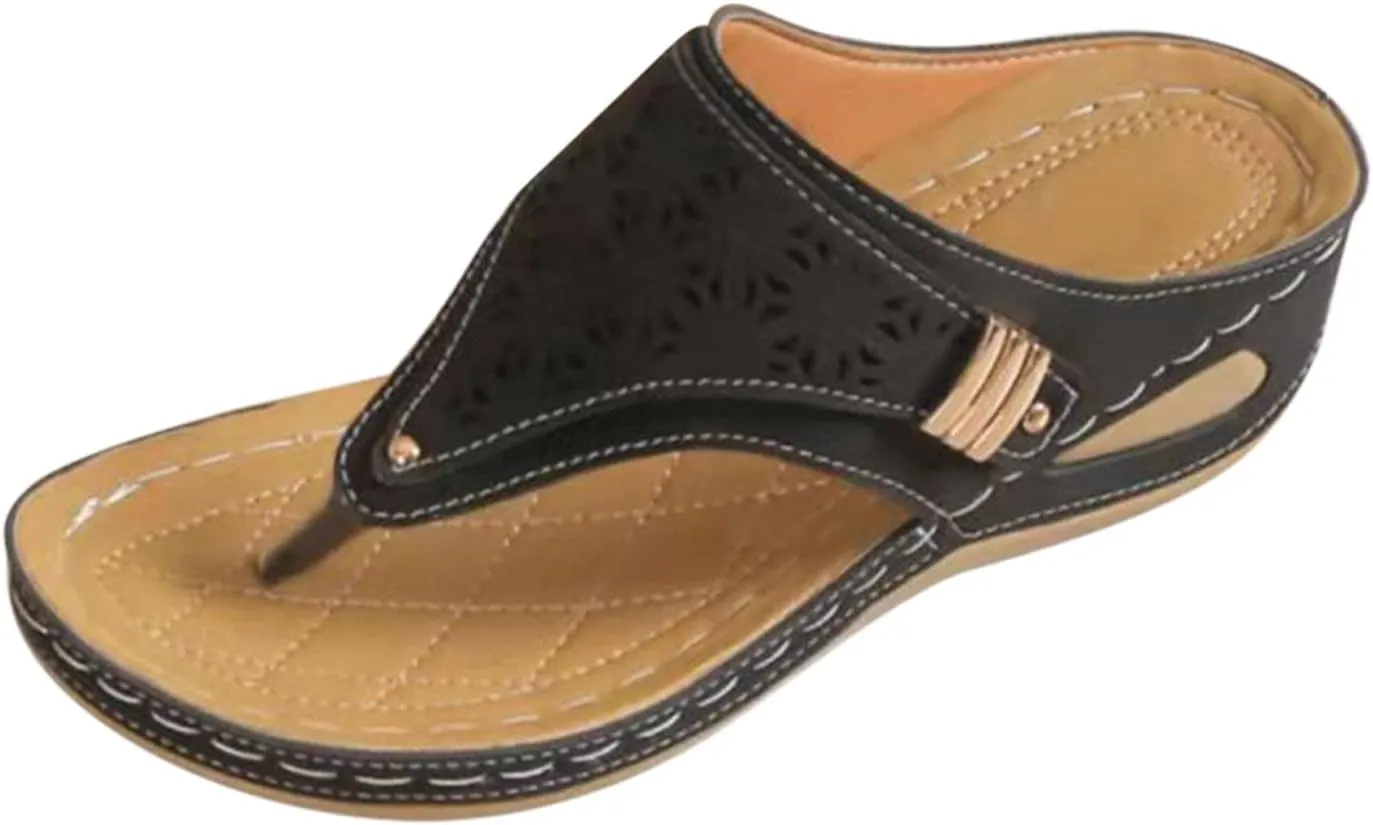 Leather Sandals Women 2025 Summer Comfortable Slip on Orthopedic Sandals Arch Support Wedge Sandal Beach Flip Flops