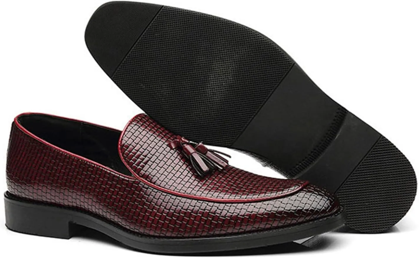 Leather Tassels Dress Shoes for Men, Fashion Weave Tassels Loafer Business Slip-On Shoes Party Loafers for Mens