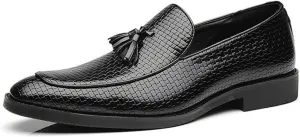 Leather Tassels Dress Shoes for Men, Fashion Weave Tassels Loafer Business Slip-On Shoes Party Loafers for Mens