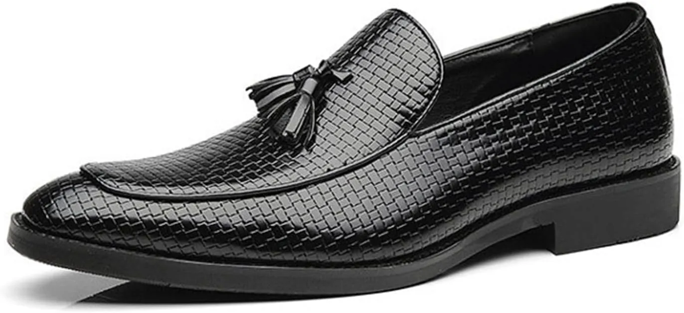 Leather Tassels Dress Shoes for Men, Fashion Weave Tassels Loafer Business Slip-On Shoes Party Loafers for Mens