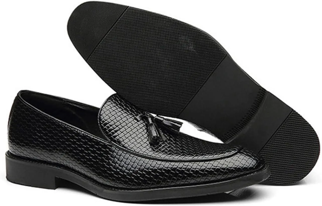 Leather Tassels Dress Shoes for Men, Fashion Weave Tassels Loafer Business Slip-On Shoes Party Loafers for Mens