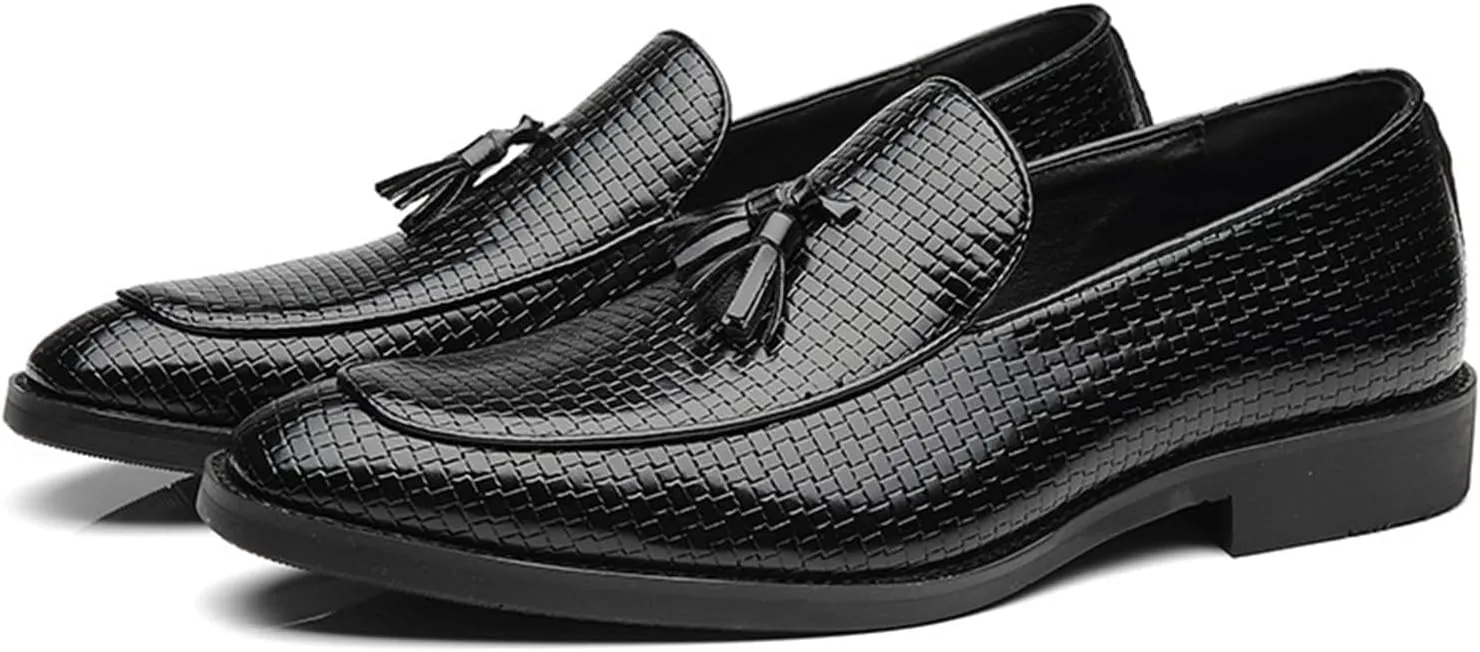 Leather Tassels Dress Shoes for Men, Fashion Weave Tassels Loafer Business Slip-On Shoes Party Loafers for Mens