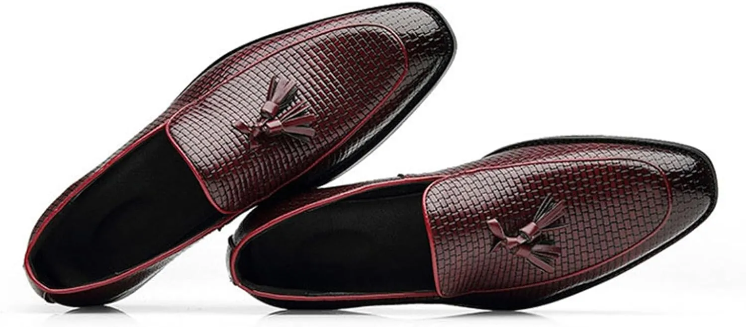 Leather Tassels Dress Shoes for Men, Fashion Weave Tassels Loafer Business Slip-On Shoes Party Loafers for Mens
