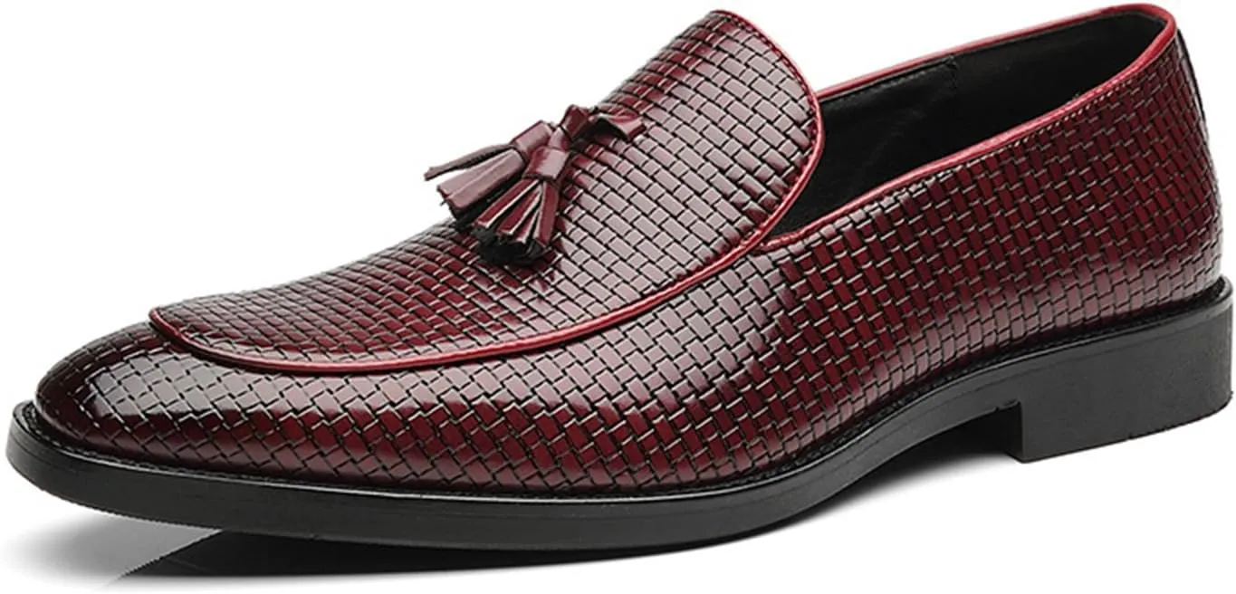 Leather Tassels Dress Shoes for Men, Fashion Weave Tassels Loafer Business Slip-On Shoes Party Loafers for Mens