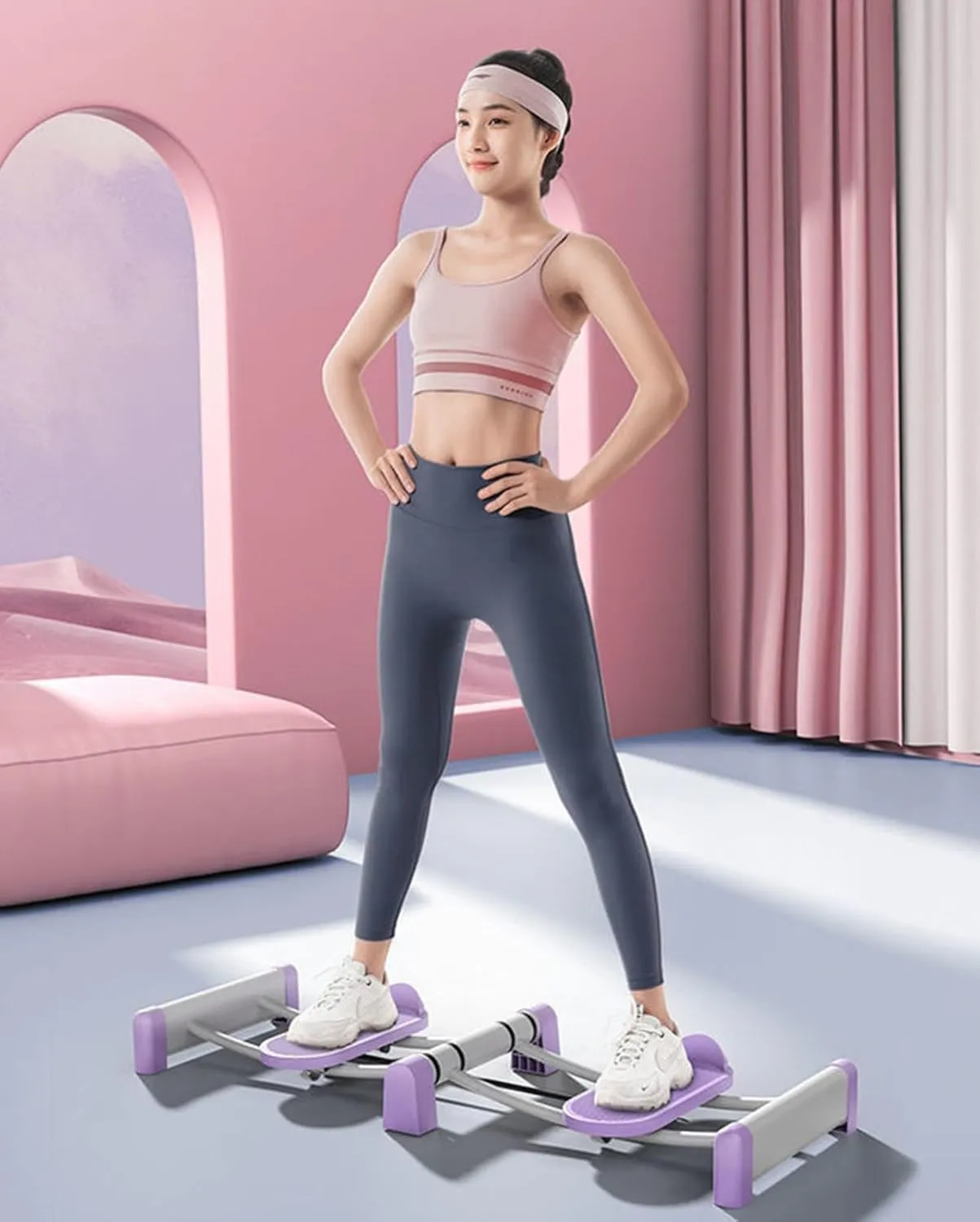 Leg Trainer, Pelvic Floor Exercise Machine, Aerobic Ski Training Machine and Home Aerobic Training Machine (White Purple A)