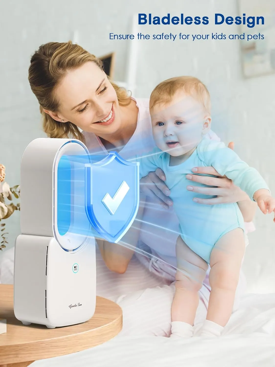 let'me Desk Fan,Portable Bladeless Fan 11.8 inch Small Personal Cooling Fan with 5 Colors Touch Control LED Light,Quiet Table Fan for Home, Office, Bedroom