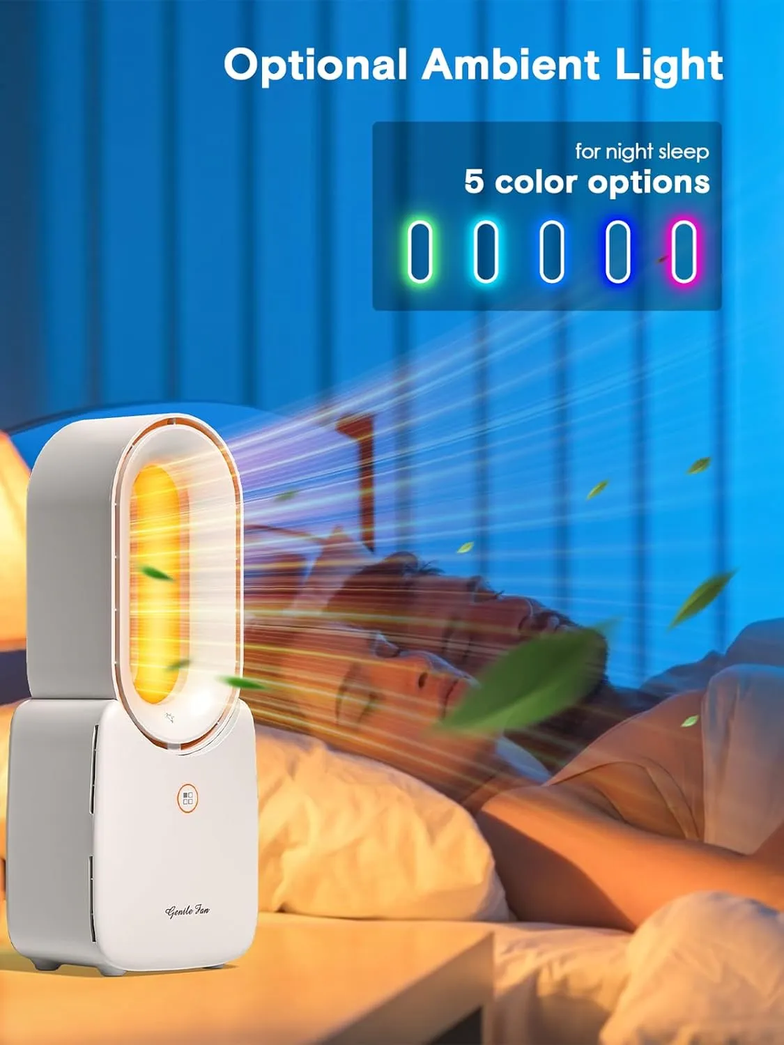 let'me Desk Fan,Portable Bladeless Fan 11.8 inch Small Personal Cooling Fan with 5 Colors Touch Control LED Light,Quiet Table Fan for Home, Office, Bedroom