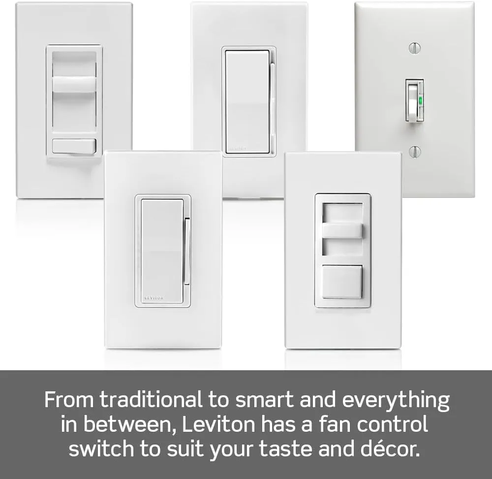 Leviton Decora Slide Ceiling Fan Wall Switch, Quiet 3-Speed Fan Control, 1.5 Amps, DSF01-10Z, White with Ivory and Light Almond Faceplates