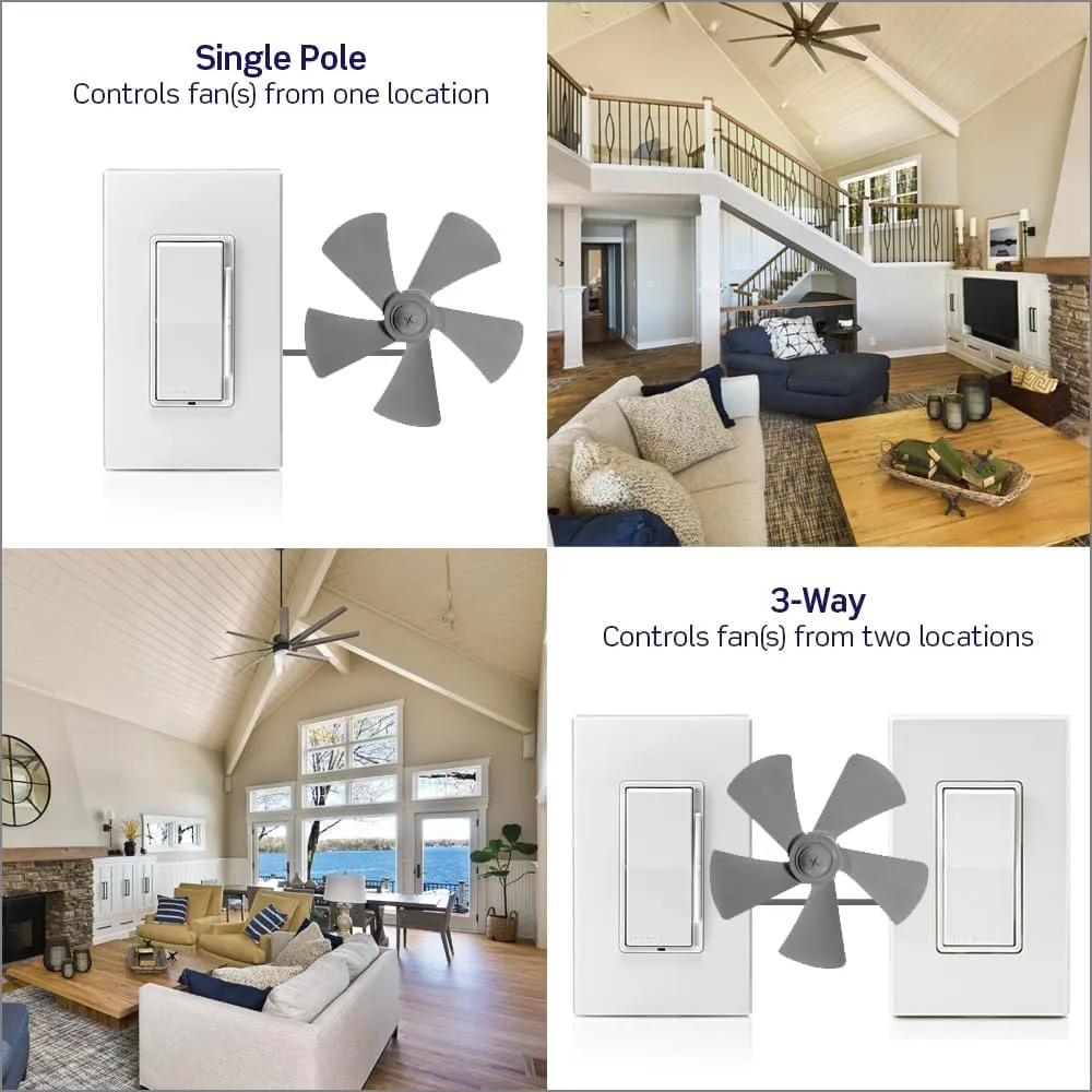 Leviton Decora Slide Ceiling Fan Wall Switch, Quiet 3-Speed Fan Control, 1.5 Amps, DSF01-10Z, White with Ivory and Light Almond Faceplates