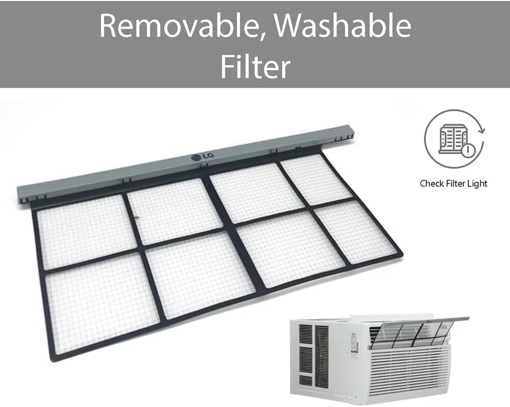 LG 8,000 BTU Window Air Conditioner, 115V, Cools 340 Sq.Ft. for Bedroom, Living Room, Apartment, Quiet Operation, Electronic Control with Remote, 3 Cooling & Fan Speeds, Auto Restart, White