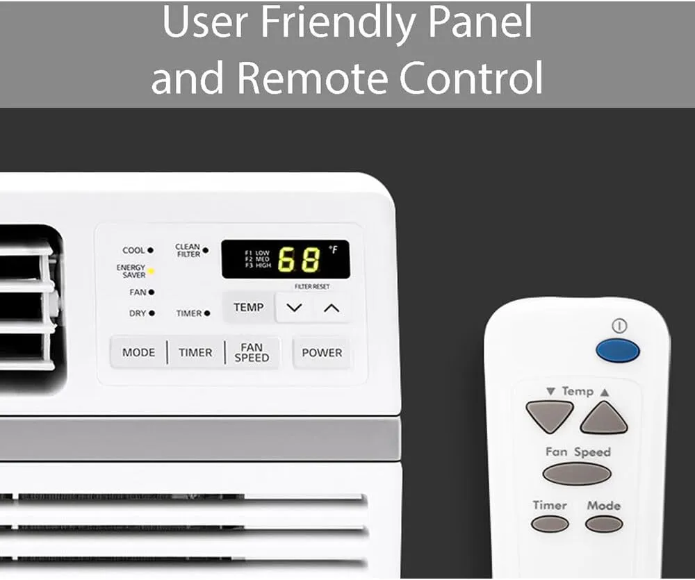 LG 8,000 BTU Window Air Conditioner, 115V, Cools 340 Sq.Ft. for Bedroom, Living Room, Apartment, Quiet Operation, Electronic Control with Remote, 3 Cooling & Fan Speeds, Auto Restart, White