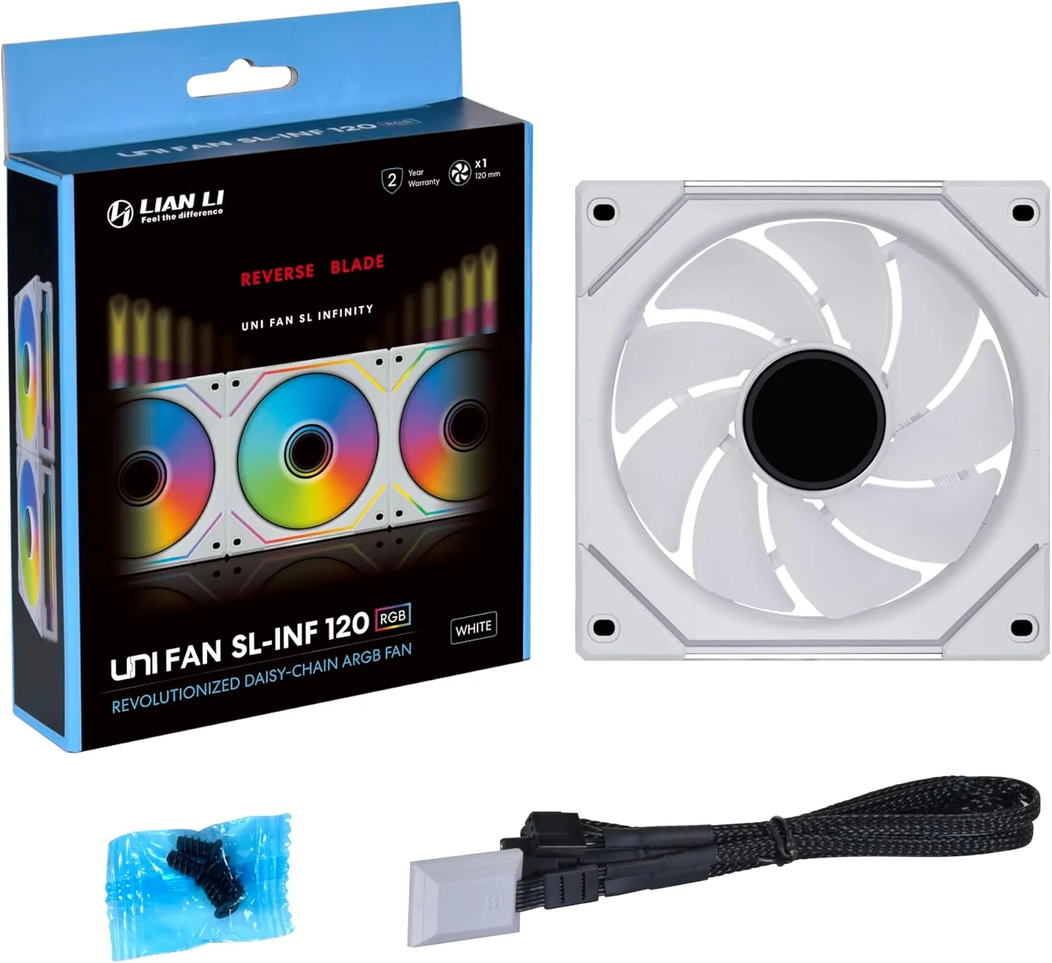 Lian Li UNI Fan SL-Infinity 120 RGB Triple Pack White with Controller and SL Infinity 120 Reverse Blade White Single Pack
