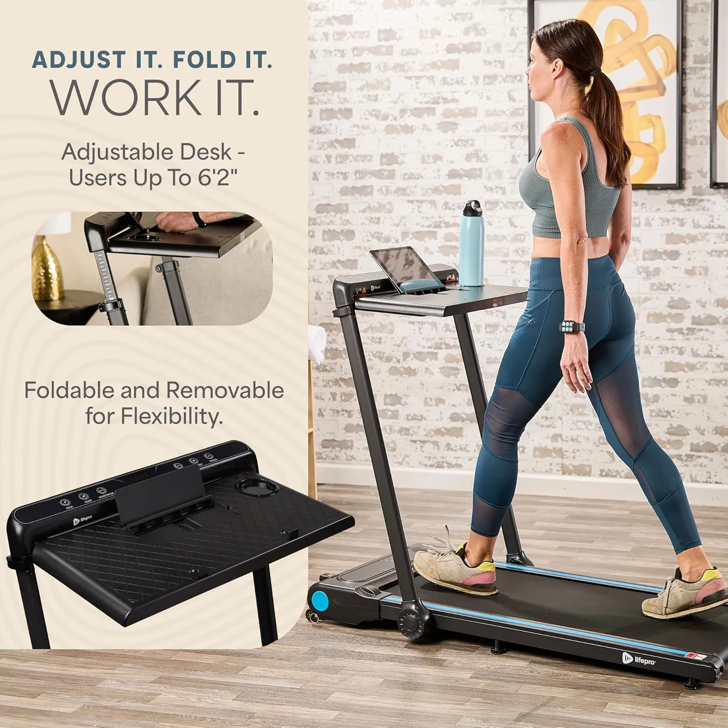 Lifepro Compact Walking pad Treadmill with Removeable Desk Station, Bluetooth App Connectivity, Adjustable Incline - 3in1 Under Desk Design Perfect for Walking, Jogging, Running for Home & Office