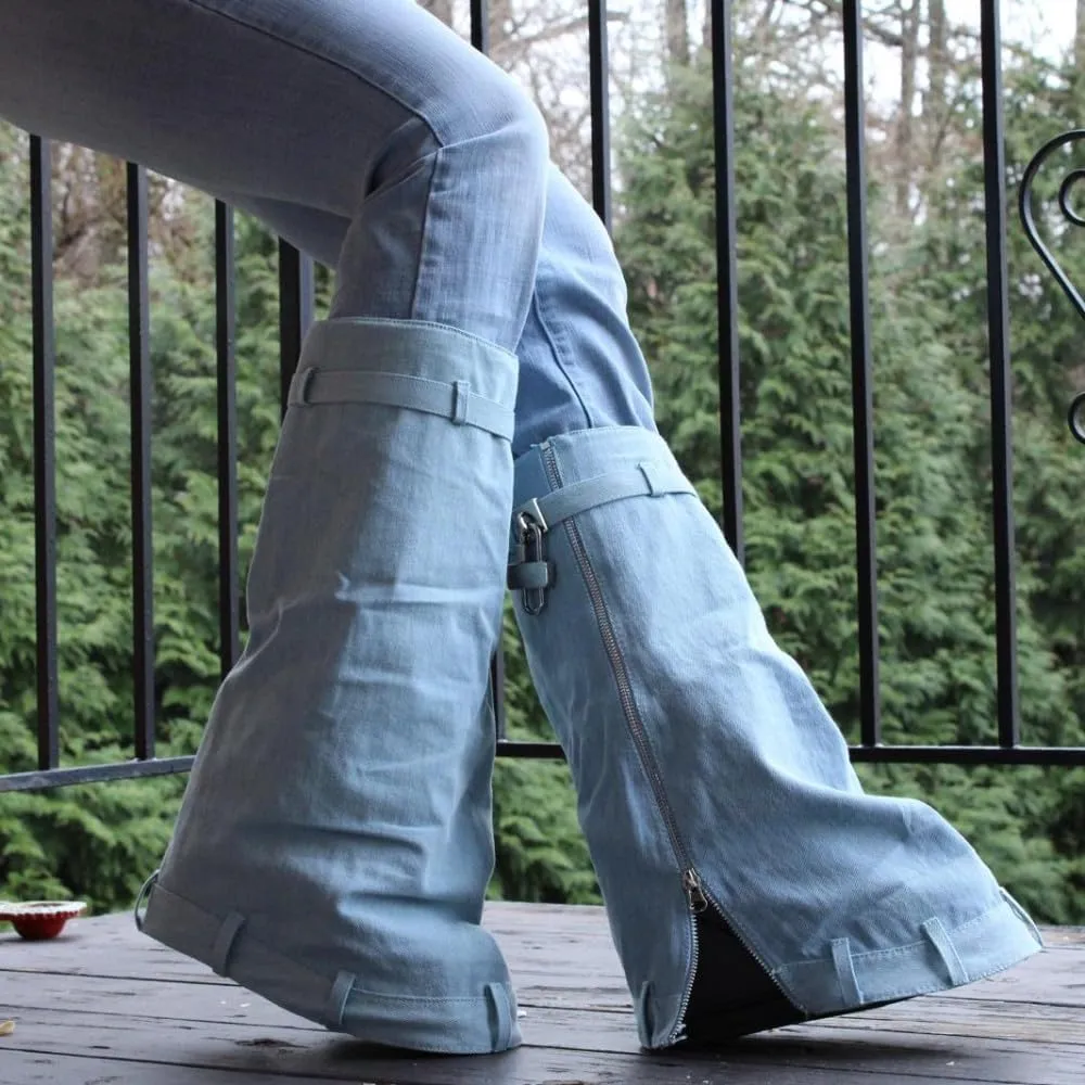 Liliana Women Fold Over Platform Knee High Pull On Boots with Padlock