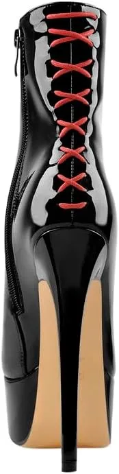 LISHAN Women's Platform 6in Stiletto Heel Black Ankle High Boots