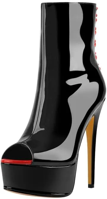LISHAN Women's Platform 6in Stiletto Heel Black Ankle High Boots