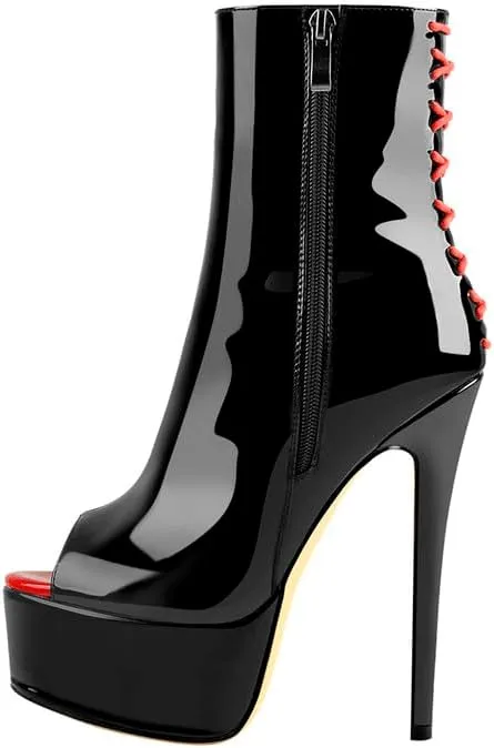 LISHAN Women's Platform 6in Stiletto Heel Black Ankle High Boots