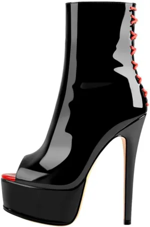 LISHAN Women's Platform 6in Stiletto Heel Black Ankle High Boots