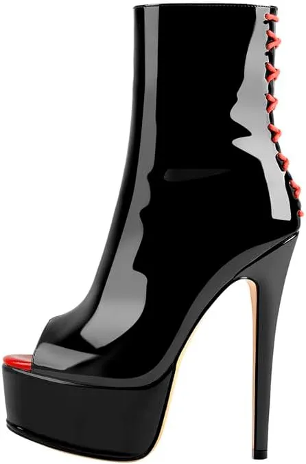 LISHAN Women's Platform 6in Stiletto Heel Black Ankle High Boots