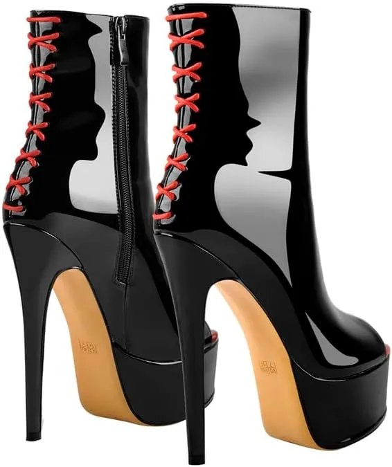LISHAN Women's Platform 6in Stiletto Heel Black Ankle High Boots