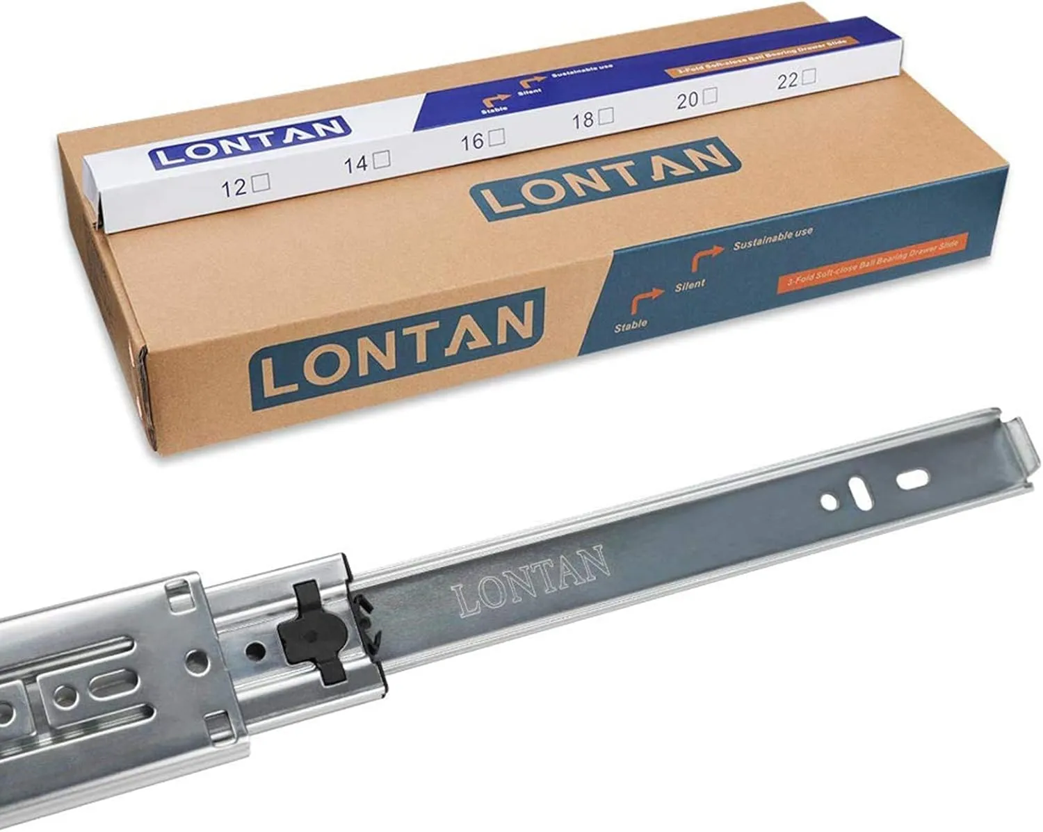 LONTAN 2 Pairs 18 Inch Soft Close Drawer Slides, 18 inch Heavy Duty Drawer Slides Full Extension Ball Bearing Side Mount Slides for Dresser, Kitchen 100lb Capacity Drawer Runners