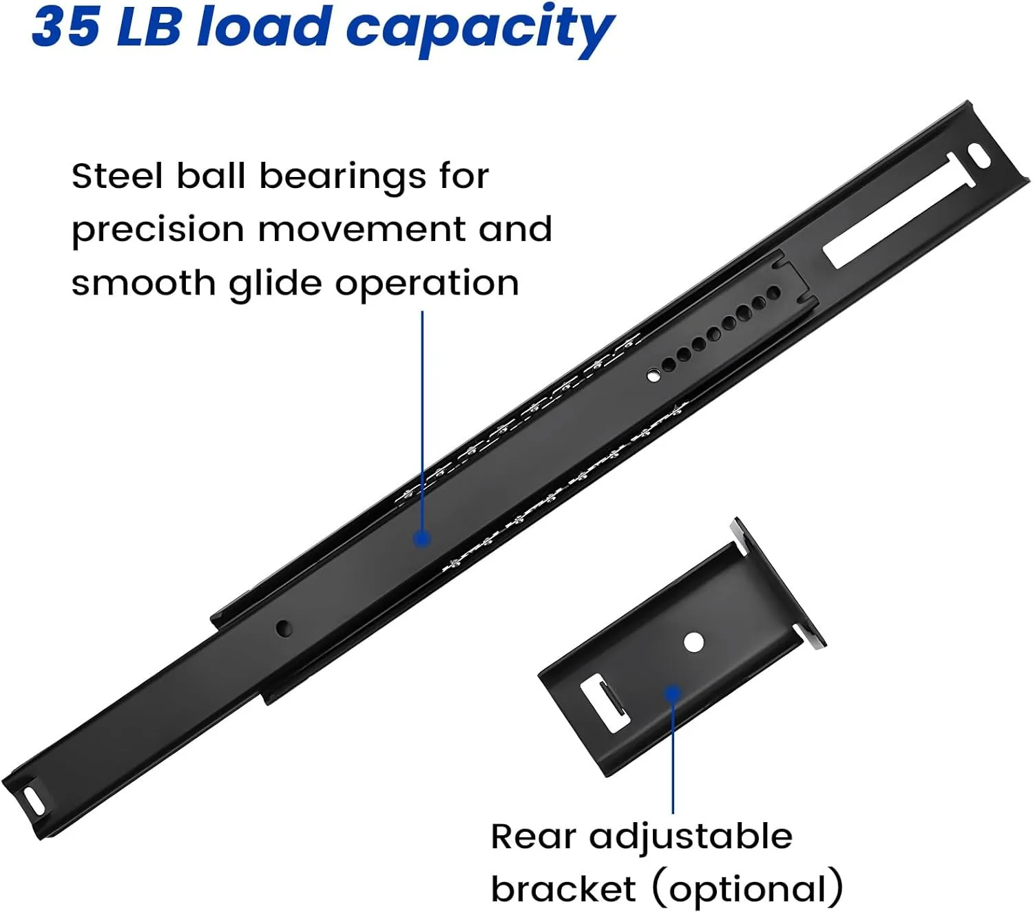 LONTAN 2 Pcs Black Center Mount Drawer Slides 16 Inch - Bottom Centered Drawer Mount 3/4 Extension Heavy Duty Drawer Glides for Cabinets, Dressers, and Furniture – Smooth and Quiet Operation