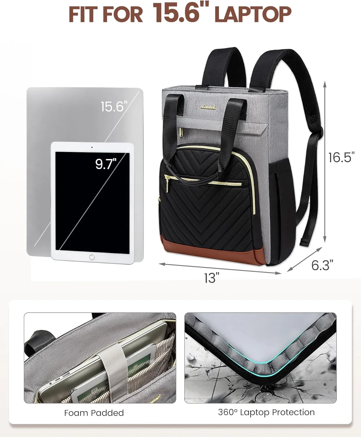 LOVEVOOK Laptop Backpack for Women, 15.6 Inch Work Laptop Bag Teacher Nurse Backpack, Wide Open Travel Backpack Purse Convertible Business Computer Tote Daypack