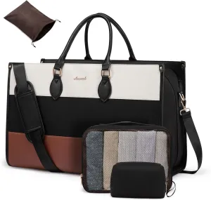 LOVEVOOK Weekender Bags for Women 18-21" Large Capacity Dual Material All-In-One Travel Duffle Carry On Bag with Laptop Compartment, Wet/Dry Separation for Overnight/Gym 1 Shoe Organizer, 2 Pockets