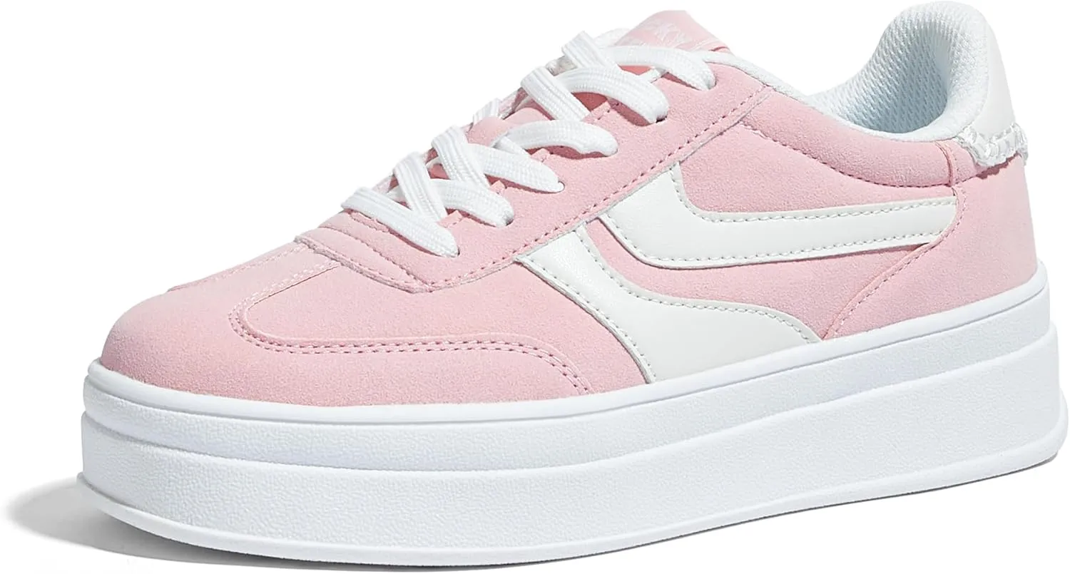 LUCKY STEP Platform Sneakers for Women Fashion Retro Thick Rubber Gum Sole Comfortable Tennis Skate Trainer Classic Walking Shoes Casual Streetwear