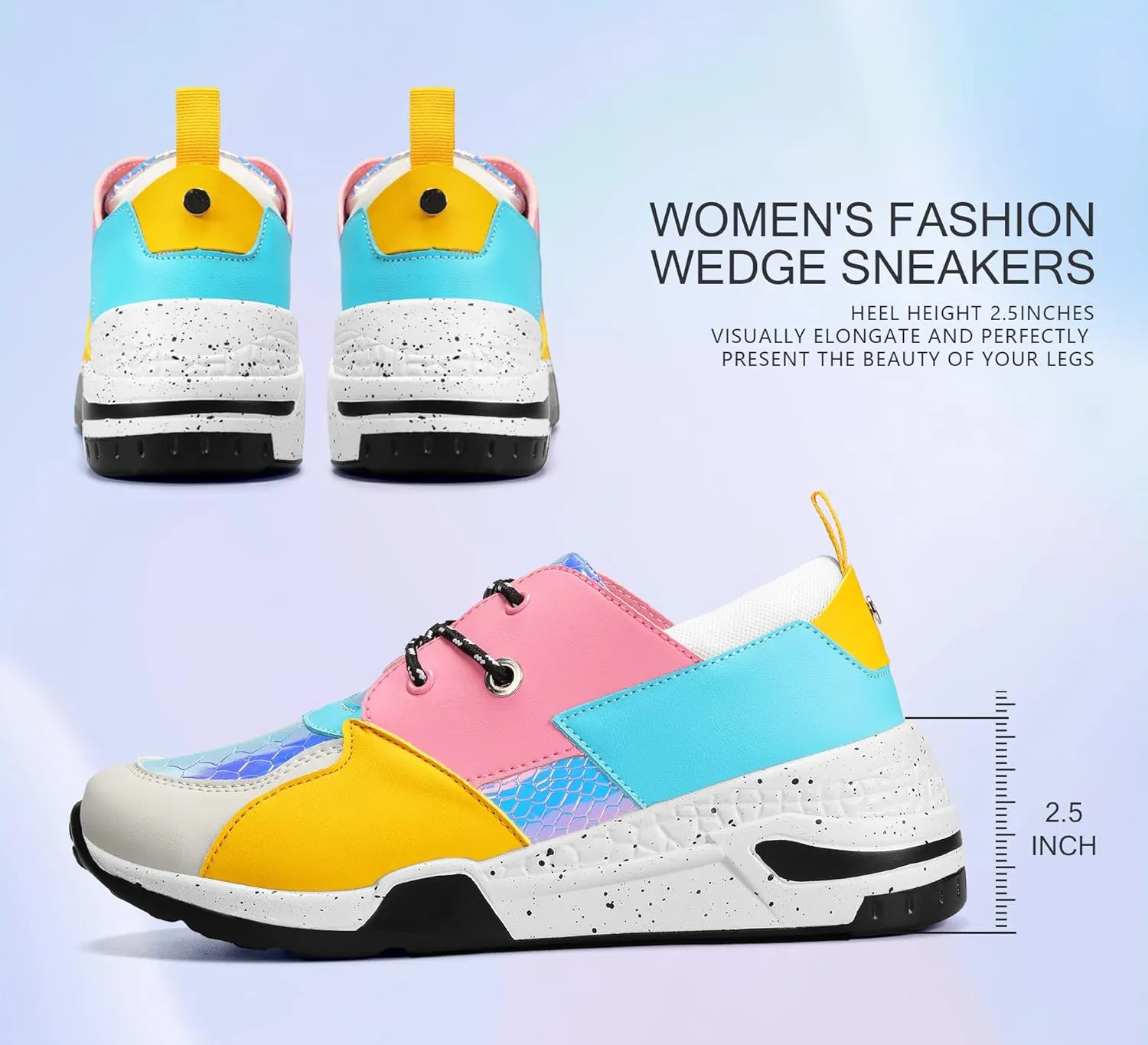 LUCKY STEP Women's High Heel Wedge Sneakers Fashion Cliff Platform Retro Lace Up Casual Shoes