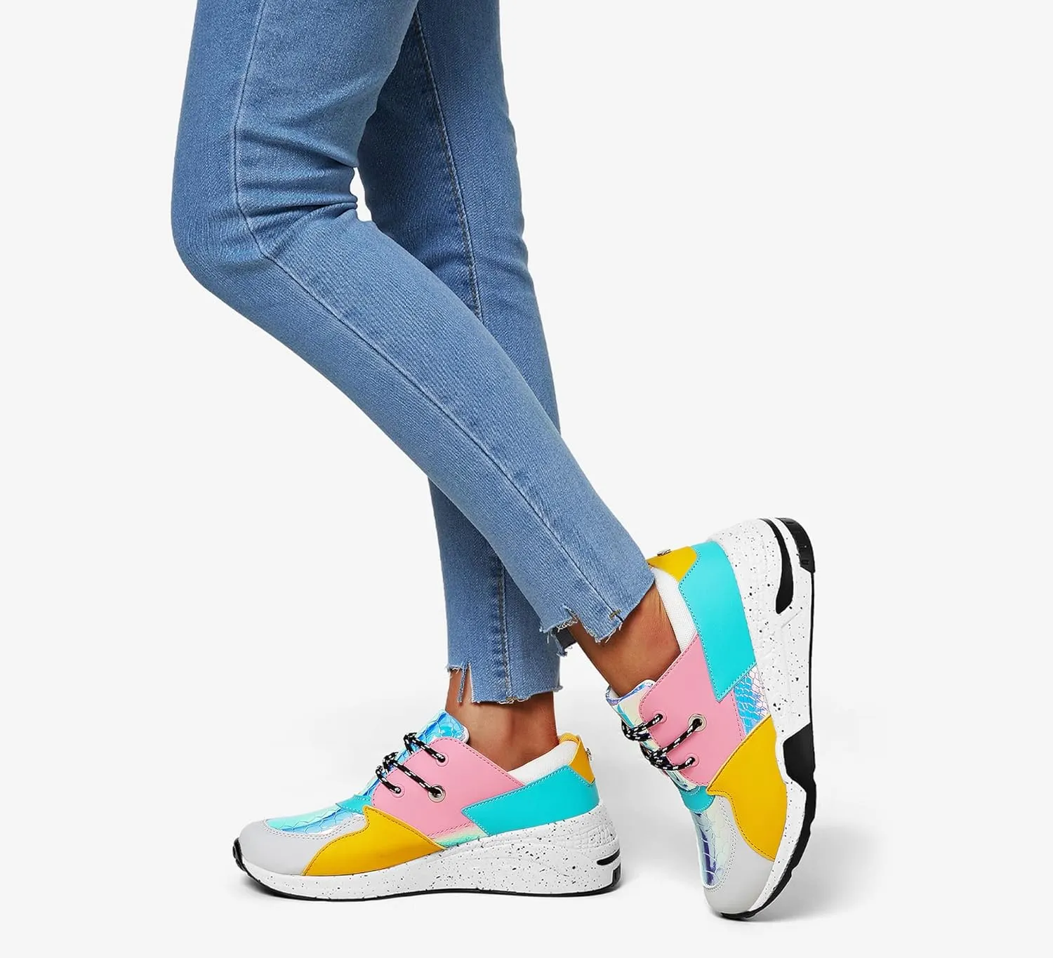 LUCKY STEP Women's High Heel Wedge Sneakers Fashion Cliff Platform Retro Lace Up Casual Shoes