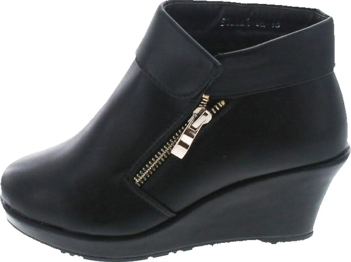 Lucky Top BESTON Stella-6K Girls Platform Wedge Fold Over Ankle Boots Booties