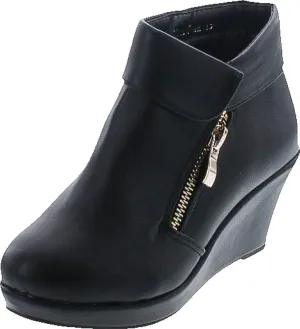 Lucky Top BESTON Stella-6K Girls Platform Wedge Fold Over Ankle Boots Booties