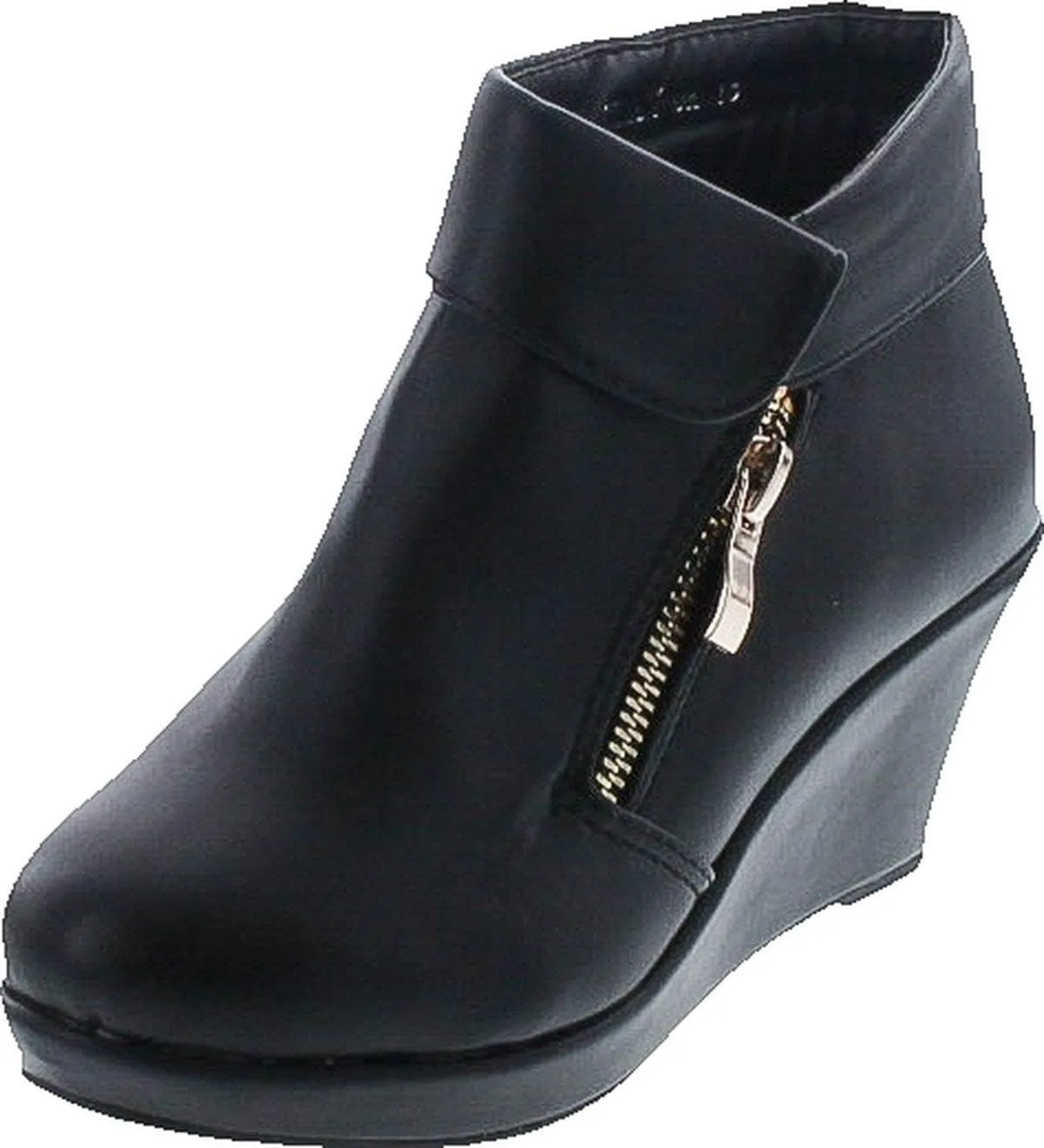Lucky Top BESTON Stella-6K Girls Platform Wedge Fold Over Ankle Boots Booties