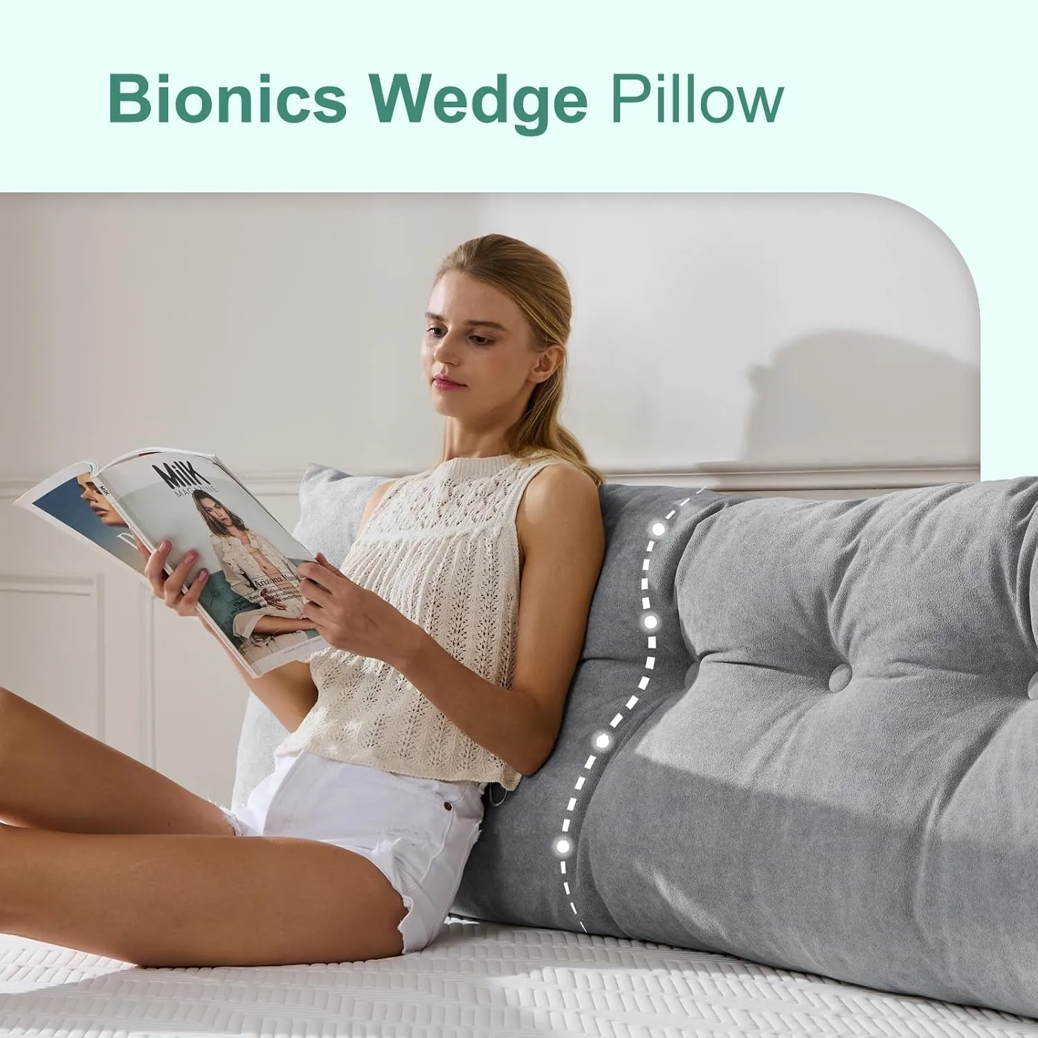 Lukace Premium Wedge Pillow Headboard with Removable Cover - Triangular Reading Support Backrest for Bed with Side Pockets, Perfect for Reading & TV (Light Gray Twin Size, 39x8x20 Inches)