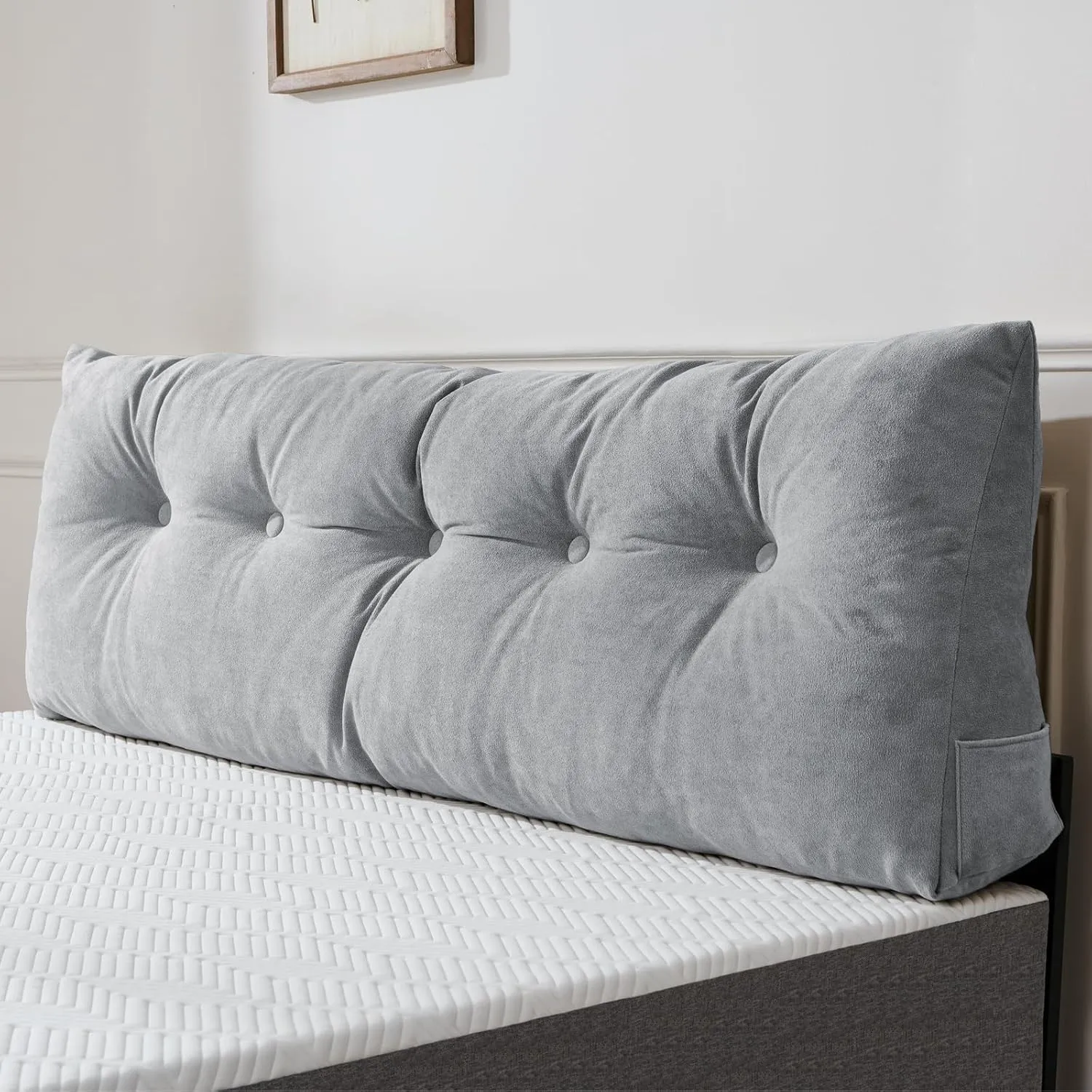 Lukace Premium Wedge Pillow Headboard with Removable Cover - Triangular Reading Support Backrest for Bed with Side Pockets, Perfect for Reading & TV (Light Gray Twin Size, 39x8x20 Inches)