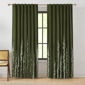 Lush Decor x Chuks Collins Verdant Path Velvet Blackout Window Curtain Panels Pair 50" W x 84" L Green - Velvet Curtains 84 Inches Long - Drapes - Blackout Curtains for Bedroom