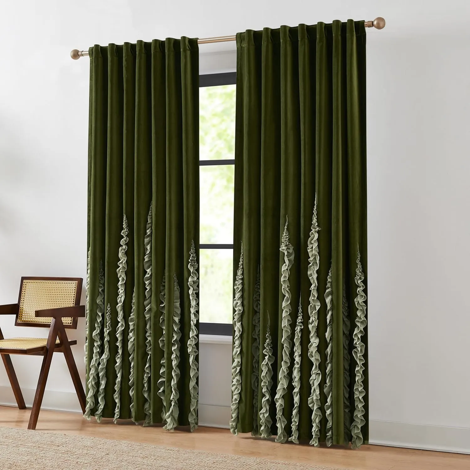 Lush Decor x Chuks Collins Verdant Path Velvet Blackout Window Curtain Panels Pair 50" W x 84" L Green - Velvet Curtains 84 Inches Long - Drapes - Blackout Curtains for Bedroom