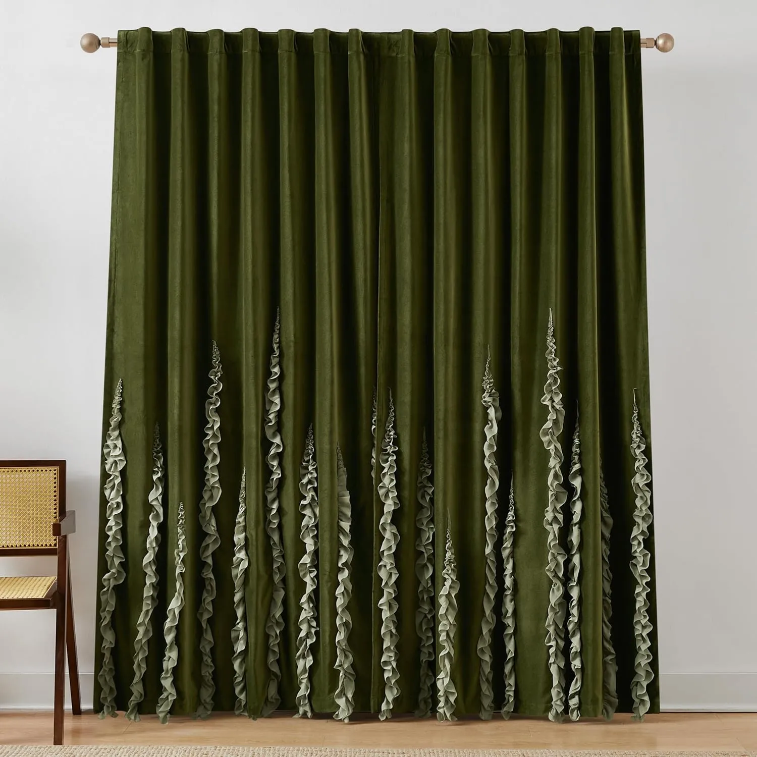 Lush Decor x Chuks Collins Verdant Path Velvet Blackout Window Curtain Panels Pair 50" W x 84" L Green - Velvet Curtains 84 Inches Long - Drapes - Blackout Curtains for Bedroom
