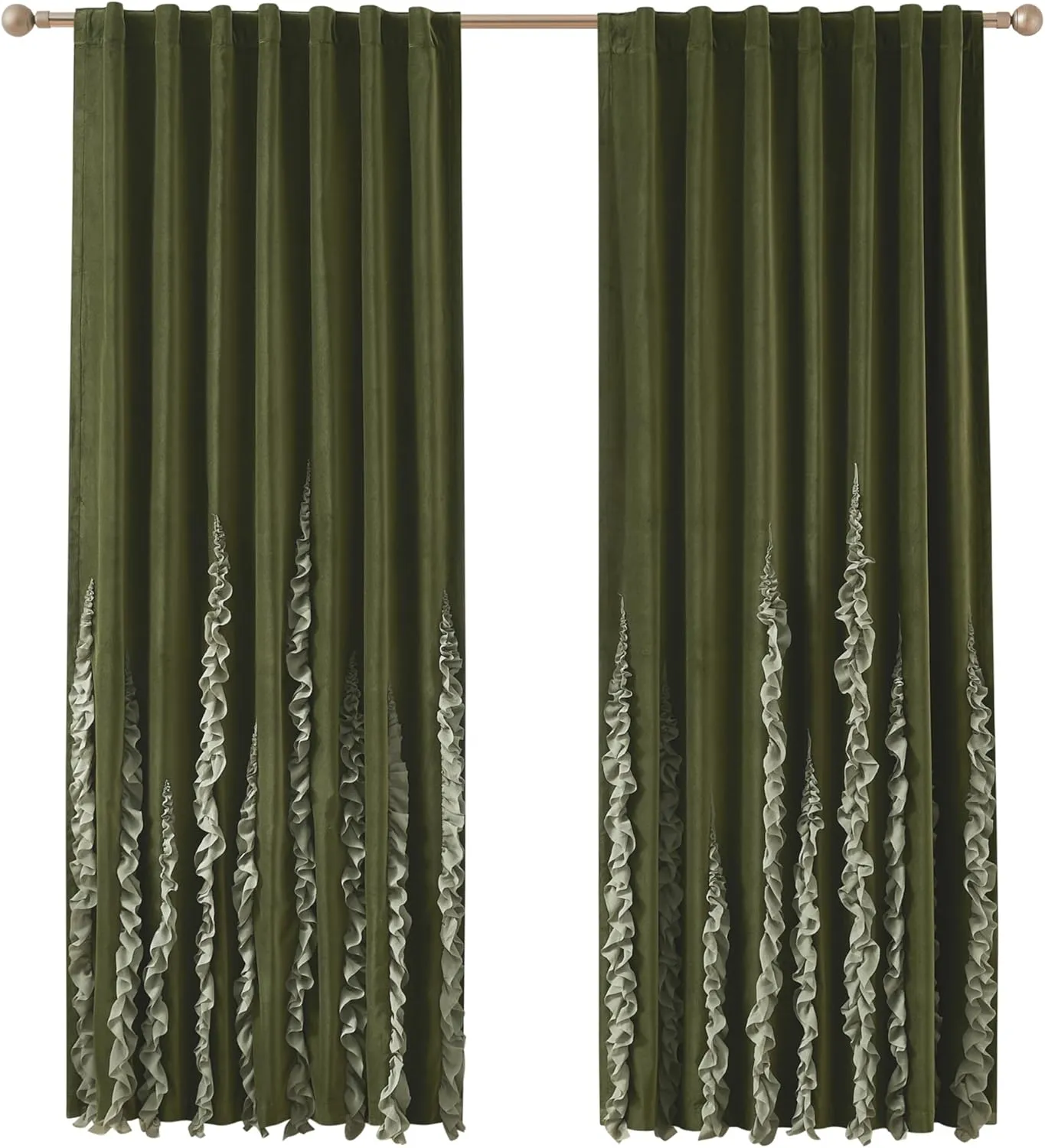 Lush Decor x Chuks Collins Verdant Path Velvet Blackout Window Curtain Panels Pair 50" W x 84" L Green - Velvet Curtains 84 Inches Long - Drapes - Blackout Curtains for Bedroom