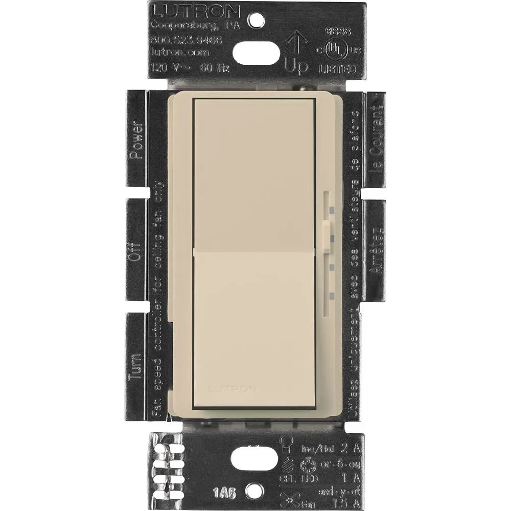 Lutron Diva 3-Speed Fan Control and Light Switch, Single-Pole/3-Way, 1.5A Fan/1A LED