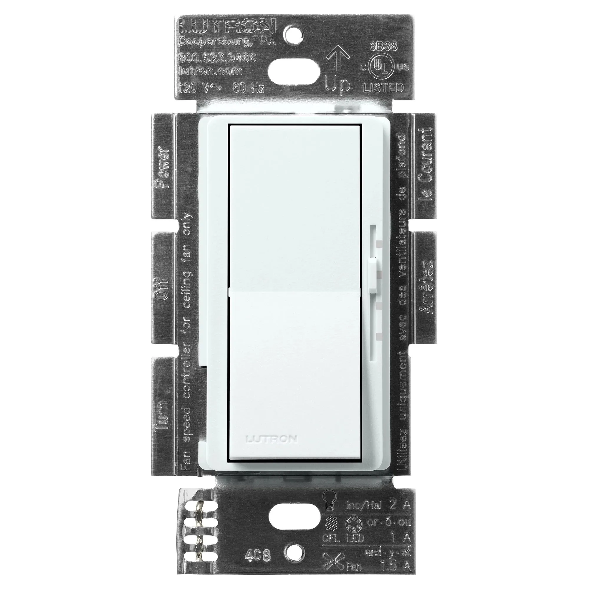 Lutron Diva 3-Speed Fan Control and Light Switch, Single-Pole/3-Way, 1.5A Fan/1A LED