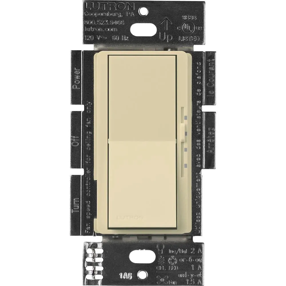 Lutron Diva 3-Speed Fan Control and Light Switch, Single-Pole/3-Way, 1.5A Fan/1A LED
