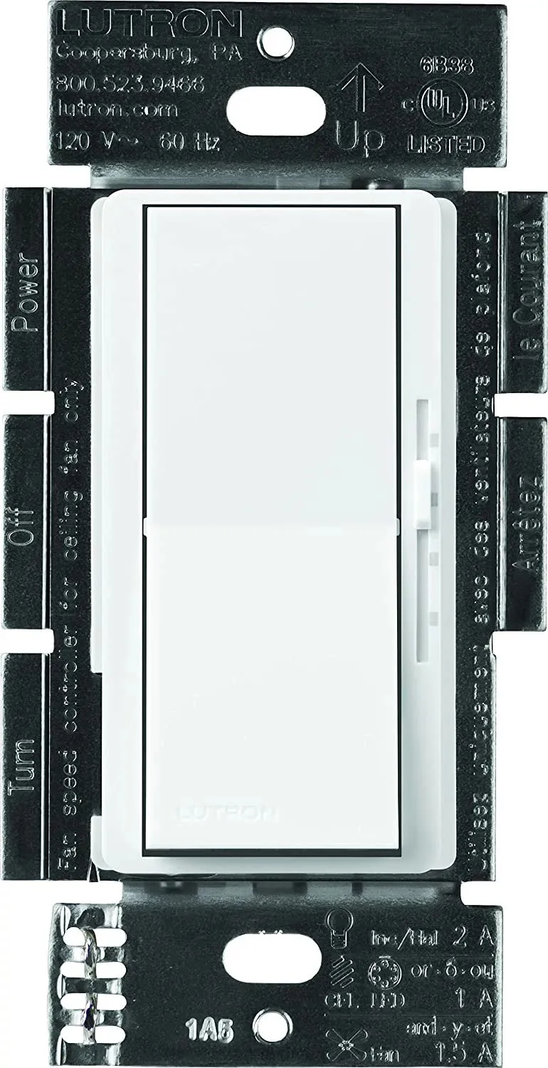 Lutron Diva 3-Speed Fan Control and Light Switch, Single-Pole/3-Way, 1.5A Fan/1A LED
