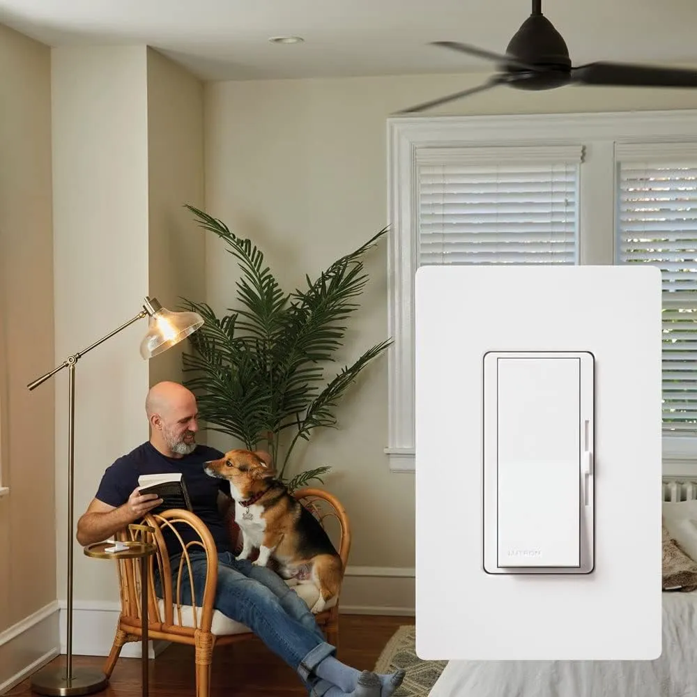 Lutron Diva Quiet 3-Speed Fan Control, 1.5 Amp Single Pole/3-Way with Wallplate, DVWFSQ-FH-LA, Light Almond