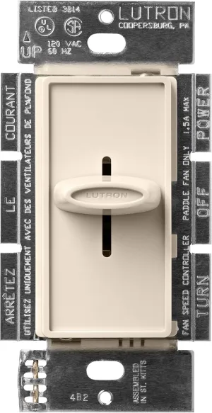 Lutron SFSQ-F-LA Skylark 1.5-Amp Single Pole Slide-To-Off 3-Speed Fan Control, Light Almond