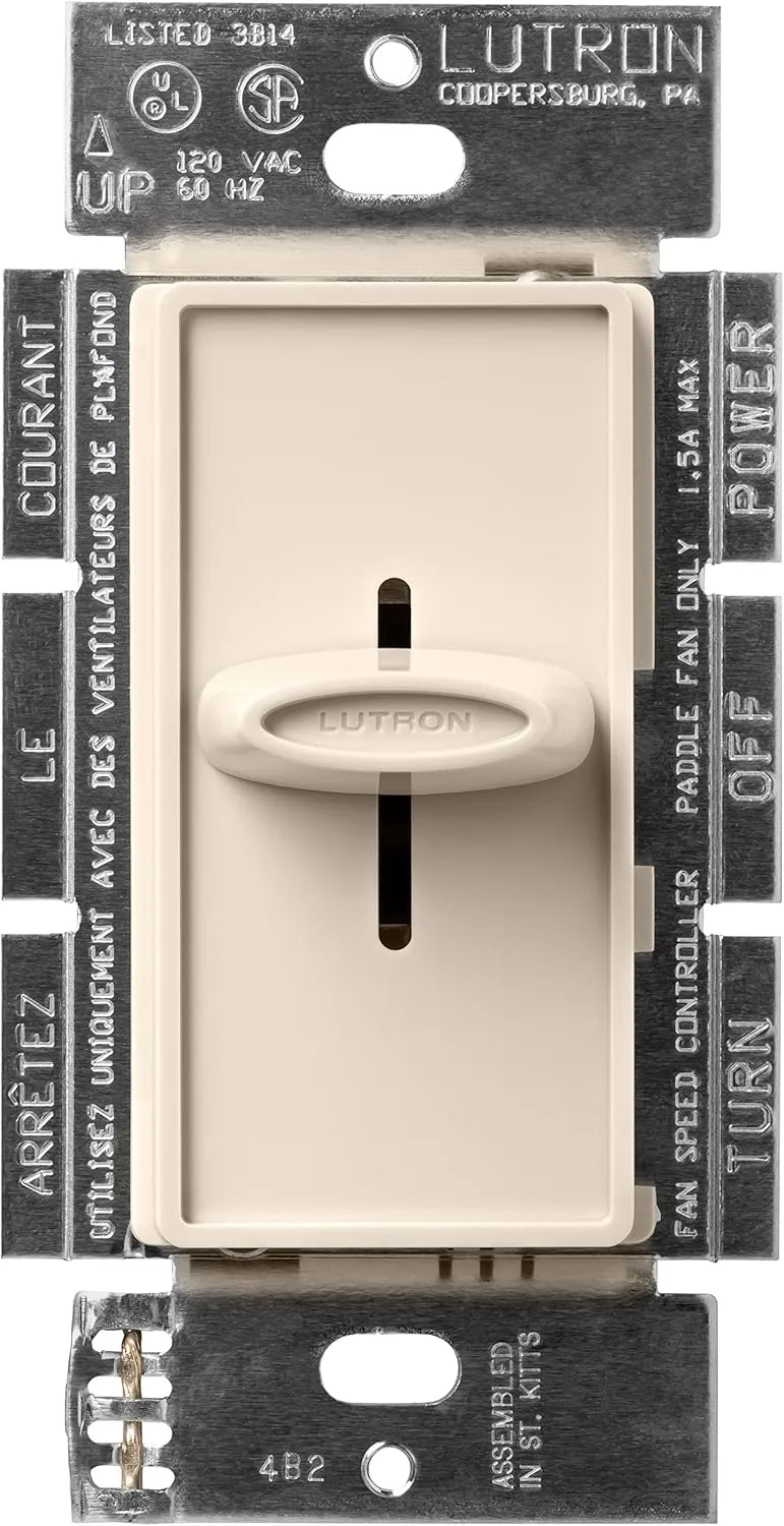 Lutron SFSQ-F-LA Skylark 1.5-Amp Single Pole Slide-To-Off 3-Speed Fan Control, Light Almond