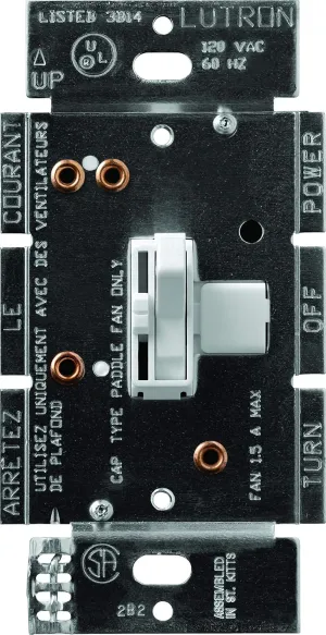 Lutron Toggler 3 Speed Fan Control, 1.5-A Single Pole/3-Way TGFSQ-FH-WH, White