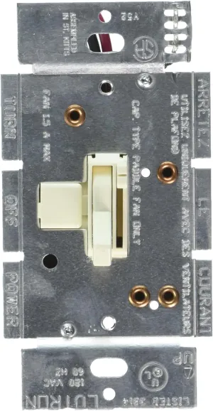 Lutron Toggler Quiet 3-Speed Slide-To-Off Fan Control, 1.5-Amp, Single-Pole/3-Way, AYFSQ-F-AL, Almond