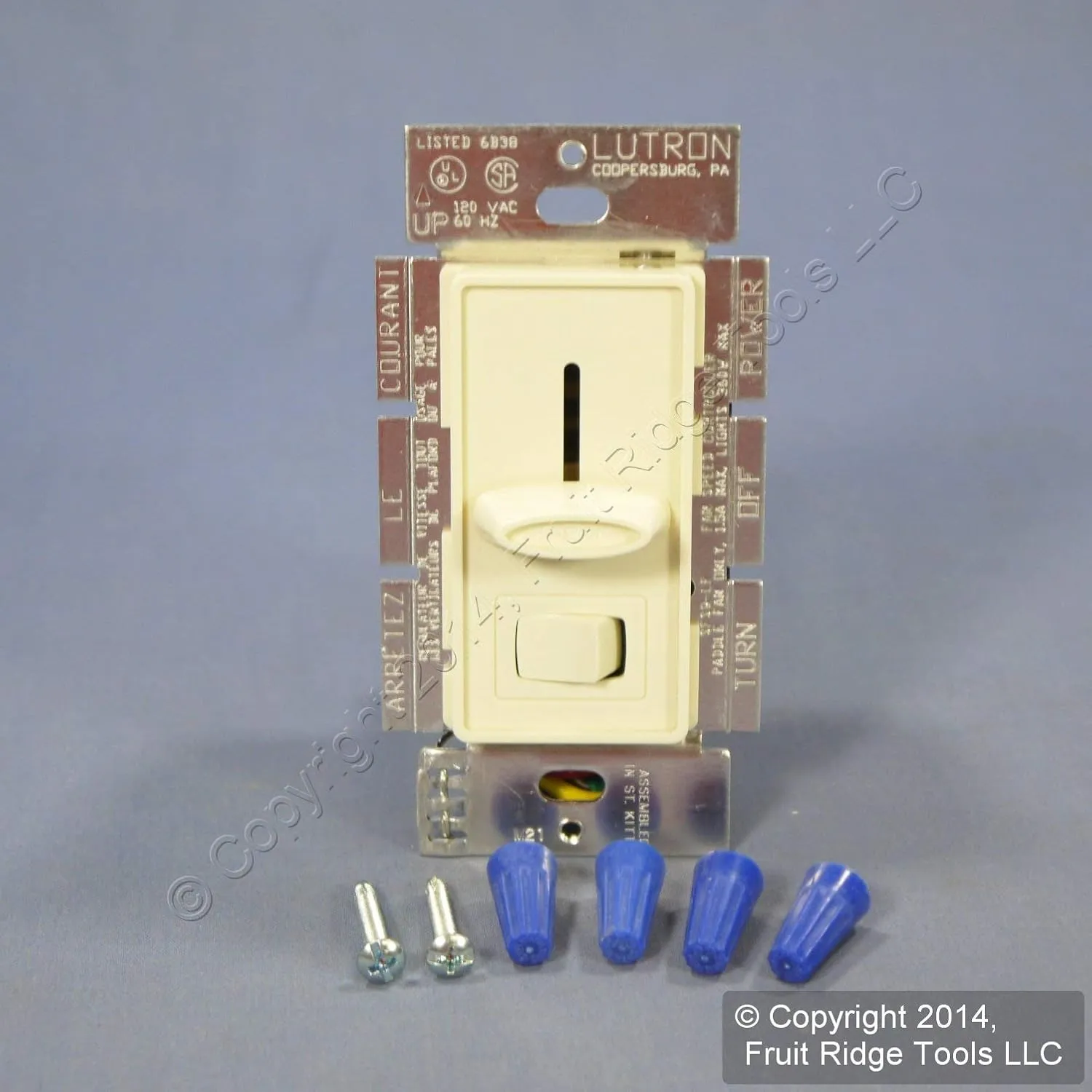 Lutron Toggler Quiet 3-Speed Slide-To-Off Fan Control, 1.5-Amp, Single-Pole/3-Way, AYFSQ-F-AL, Almond
